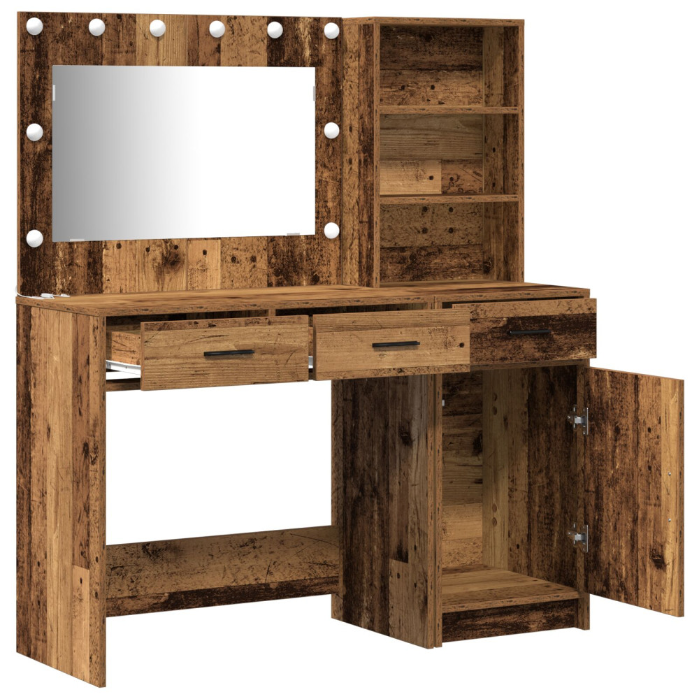 Produktbild för Smyckebord med spegelbelysning 2 pcs Brun Konstruerat trä