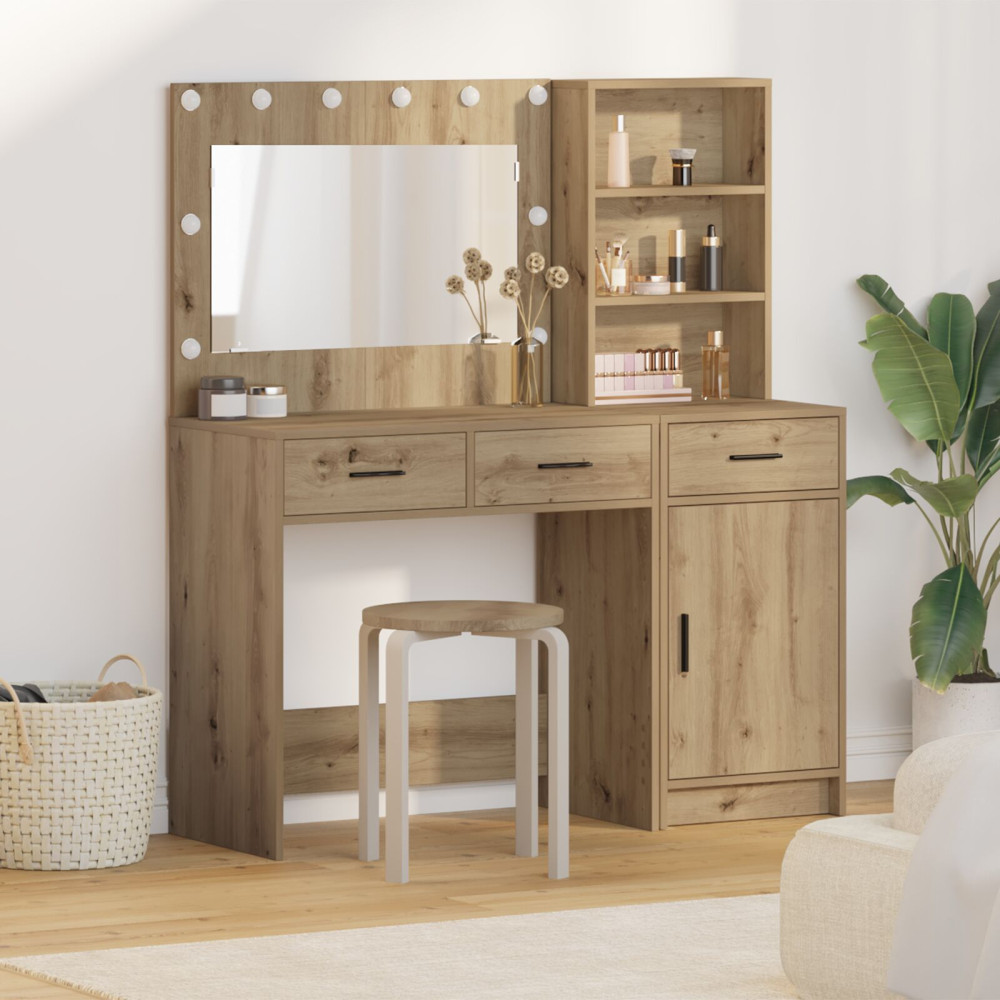 Produktbild för Smyckebord med spegelbelysning 2 pcs Brun Konstruerat trä