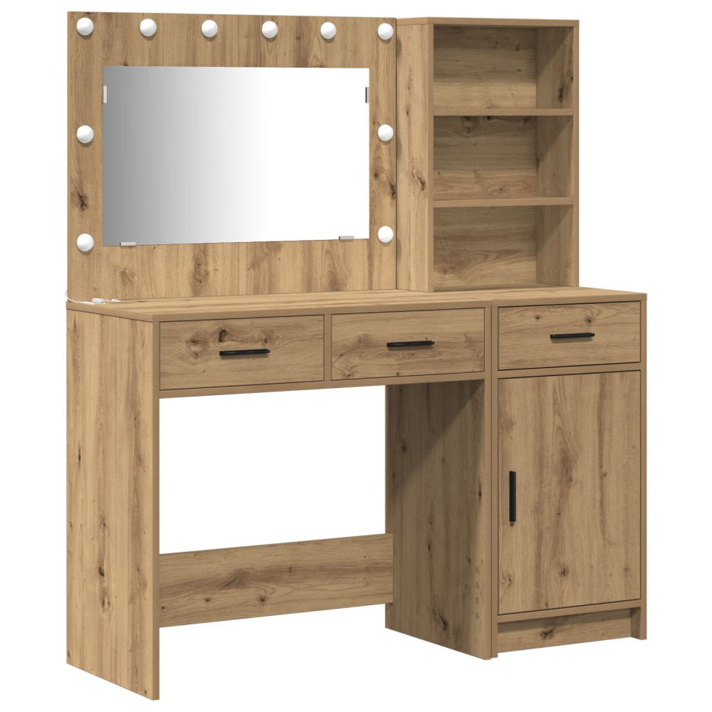 Produktbild för Smyckebord med spegelbelysning 2 pcs Brun Konstruerat trä