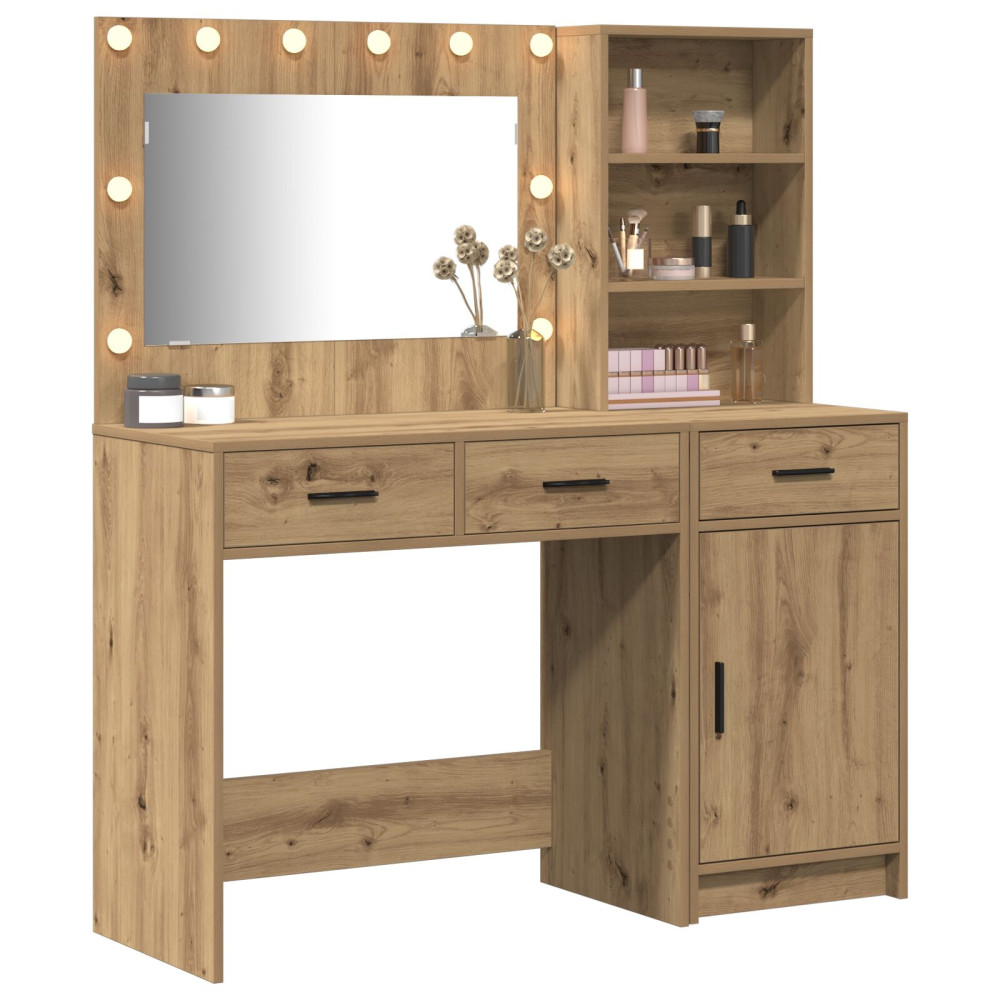 Produktbild för Smyckebord med spegelbelysning 2 pcs Brun Konstruerat trä