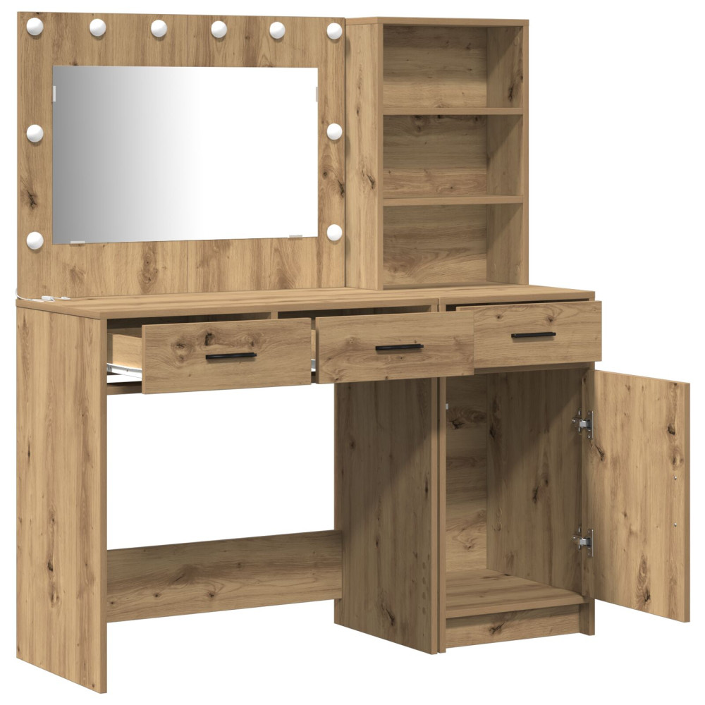 Produktbild för Smyckebord med spegelbelysning 2 pcs Brun Konstruerat trä