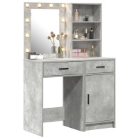 Produktbild för Sminkbordssats med LED med låda 2 pcs Betonggrå Konstruerat trä