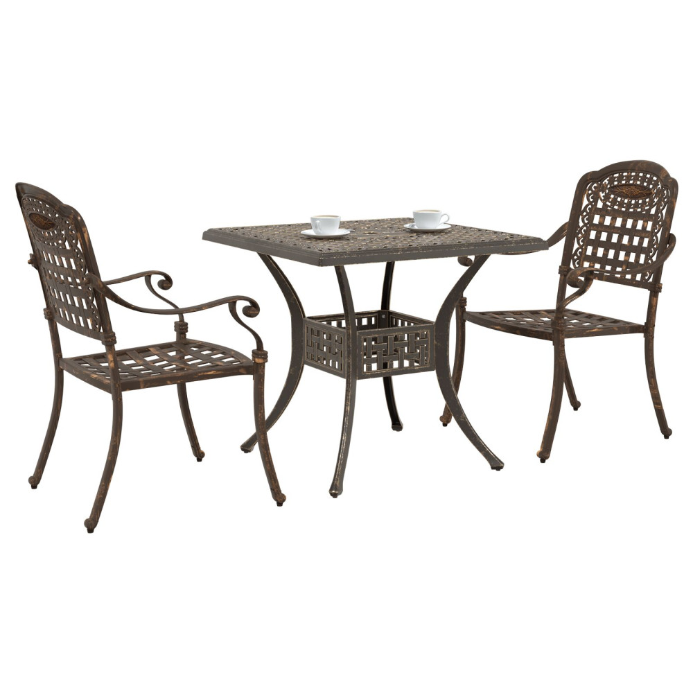 Produktbild för Trädgårdsbord Set 3 pcs Brons Gjutet Aluminium