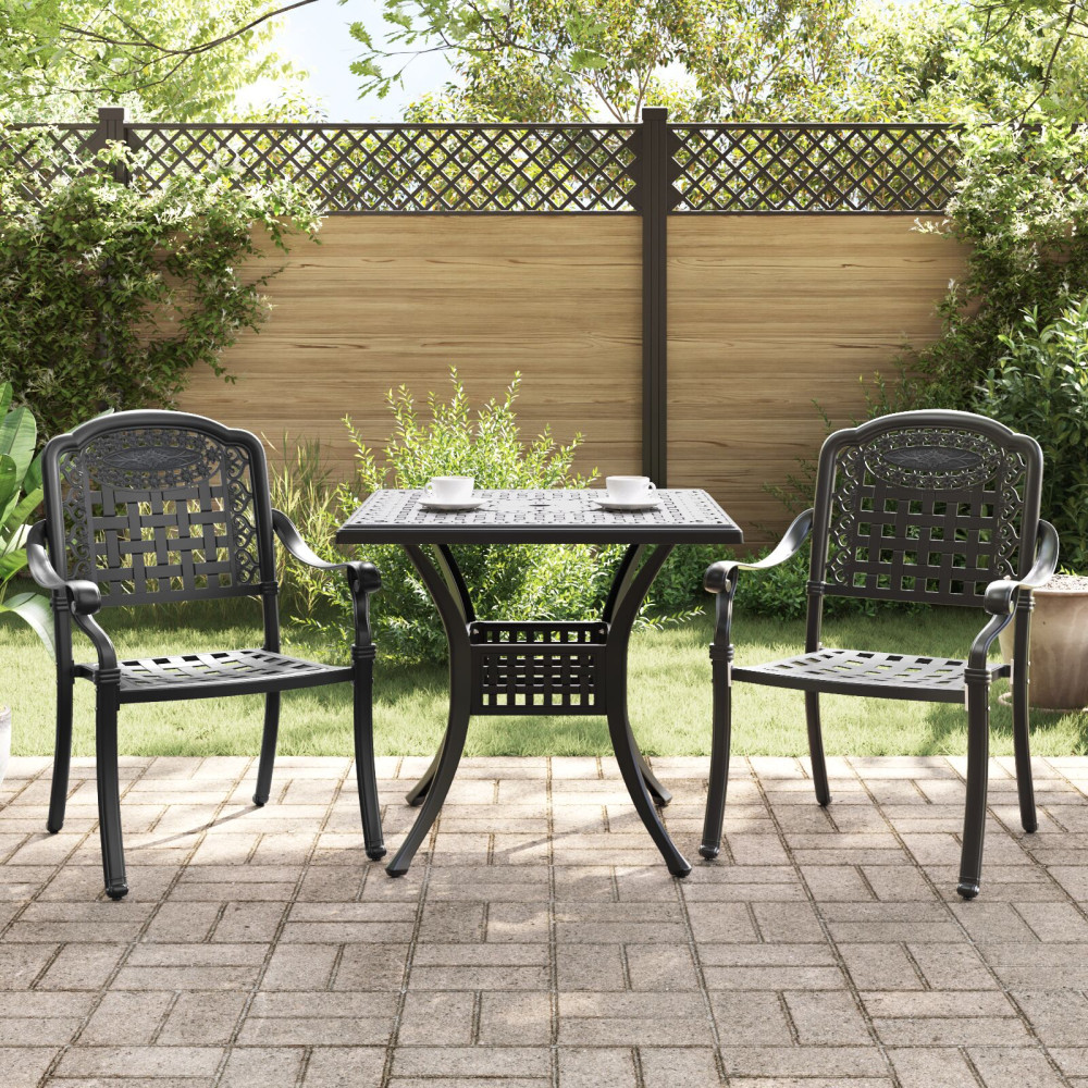 Produktbild för Trädgårdsbord Set 3 pcs Svart Gjutet Aluminium