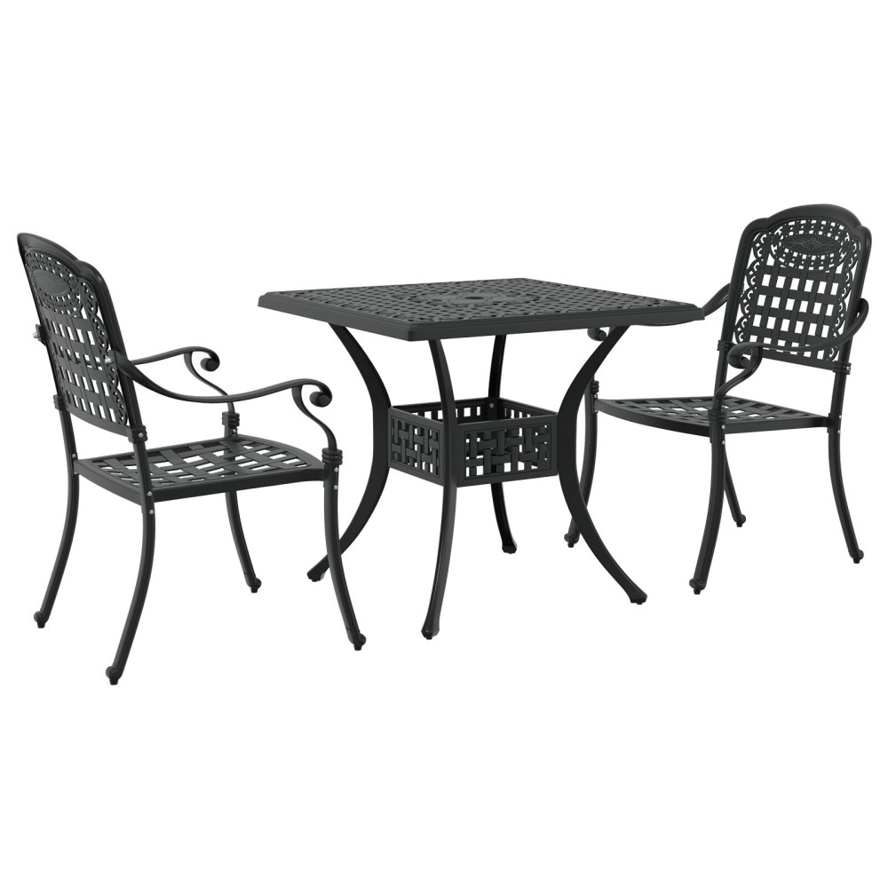 Produktbild för Trädgårdsbord Set 3 pcs Svart Gjutet Aluminium