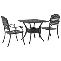 Produktbild för Trädgårdsbord Set 3 pcs Svart Gjutet Aluminium