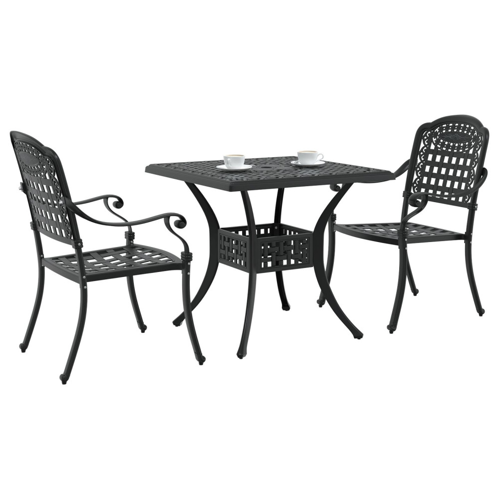 Produktbild för Trädgårdsbord Set 3 pcs Svart Gjutet Aluminium
