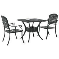 Produktbild för Trädgårdsbord Set 3 pcs Svart Gjutet Aluminium