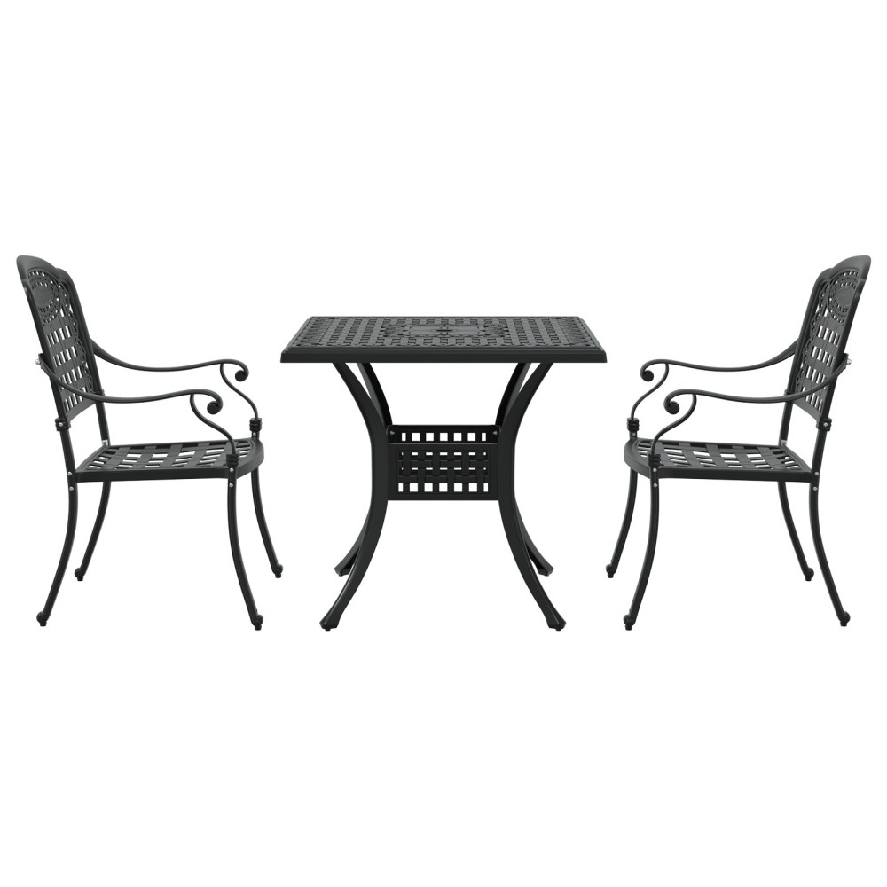 Produktbild för Trädgårdsbord Set 3 pcs Svart Gjutet Aluminium