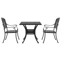 Produktbild för Trädgårdsbord Set 3 pcs Svart Gjutet Aluminium