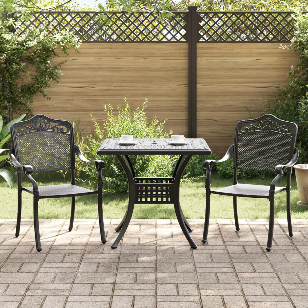 Produktbild för Trädgårdsbord Set 3 pcs Svart Gjutet Aluminium