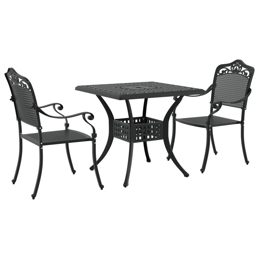 Produktbild för Trädgårdsbord Set 3 pcs Svart Gjutet Aluminium