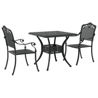 Produktbild för Trädgårdsbord Set 3 pcs Svart Gjutet Aluminium
