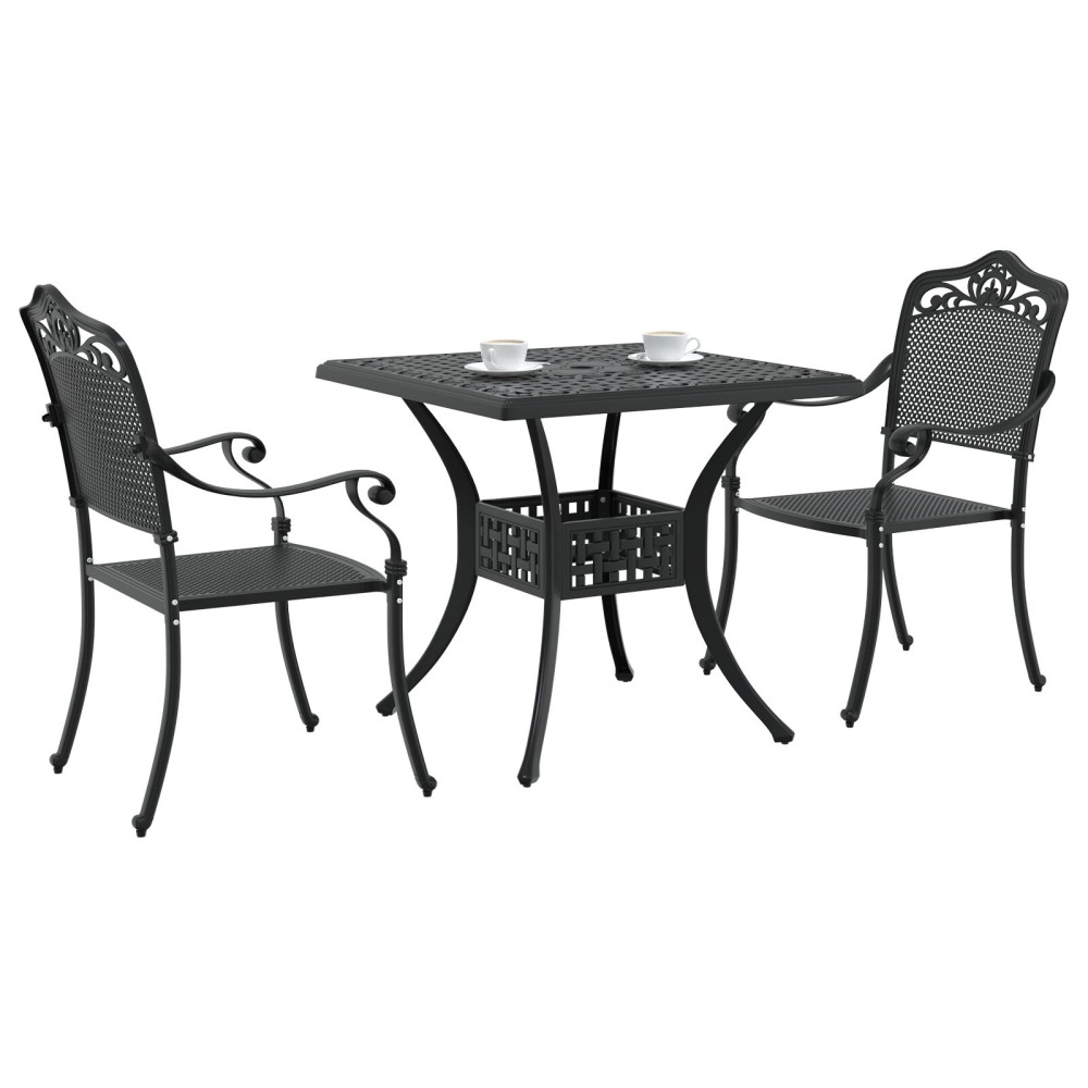 Produktbild för Trädgårdsbord Set 3 pcs Svart Gjutet Aluminium