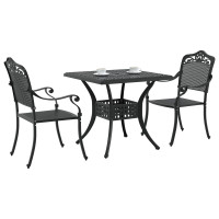 Produktbild för Trädgårdsbord Set 3 pcs Svart Gjutet Aluminium