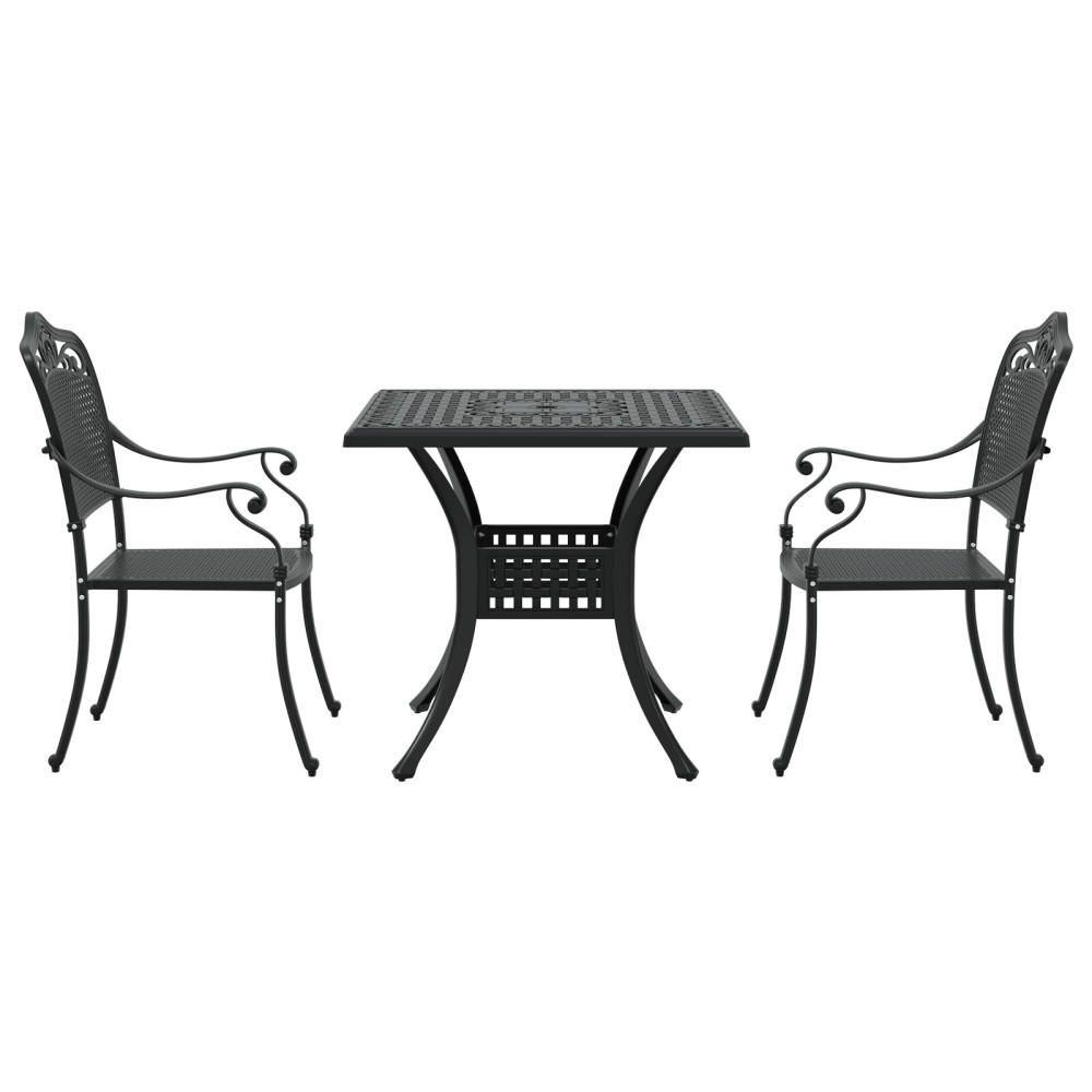 Produktbild för Trädgårdsbord Set 3 pcs Svart Gjutet Aluminium