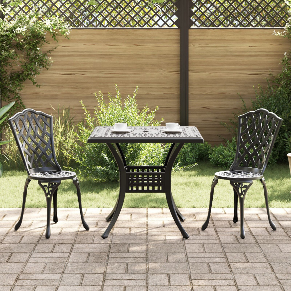 Produktbild för Trädgårdsbord Set 3 pcs Svart Gjutet Aluminium