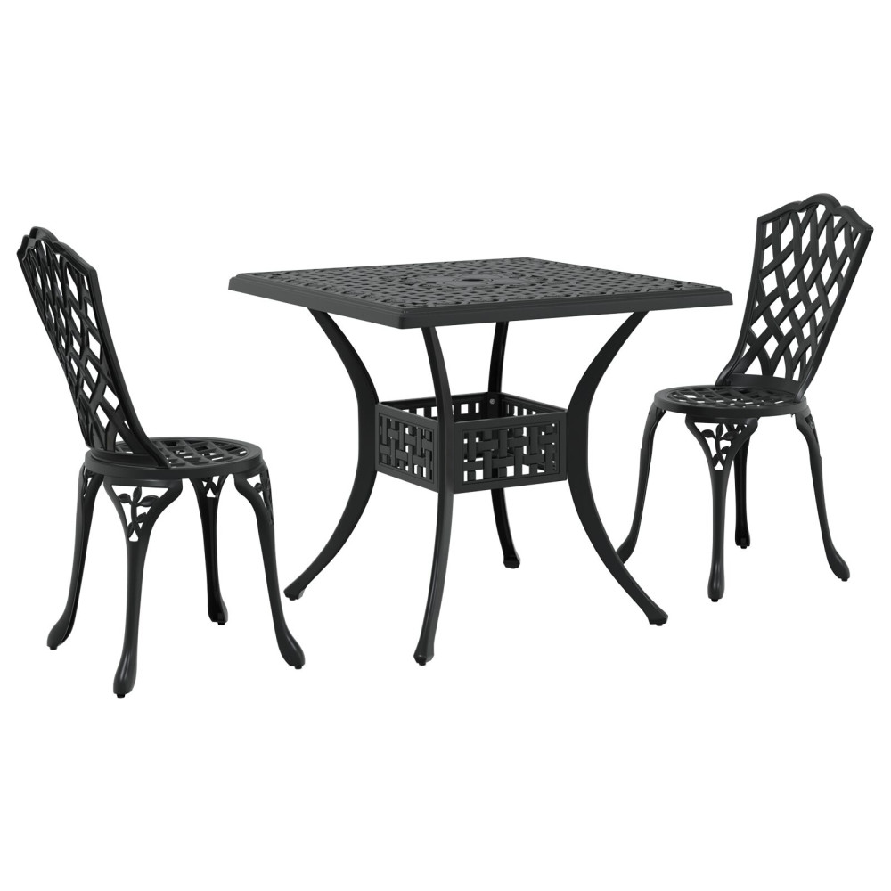 Produktbild för Trädgårdsbord Set 3 pcs Svart Gjutet Aluminium