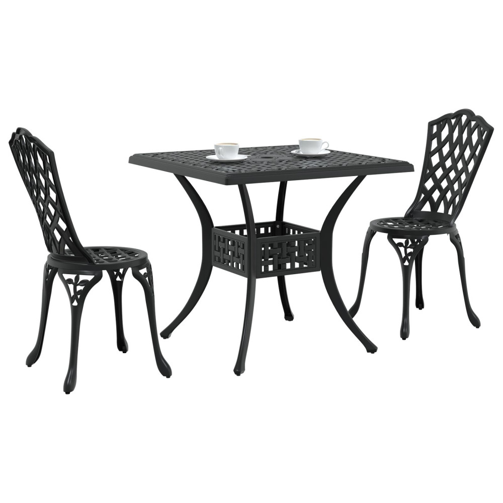 Produktbild för Trädgårdsbord Set 3 pcs Svart Gjutet Aluminium