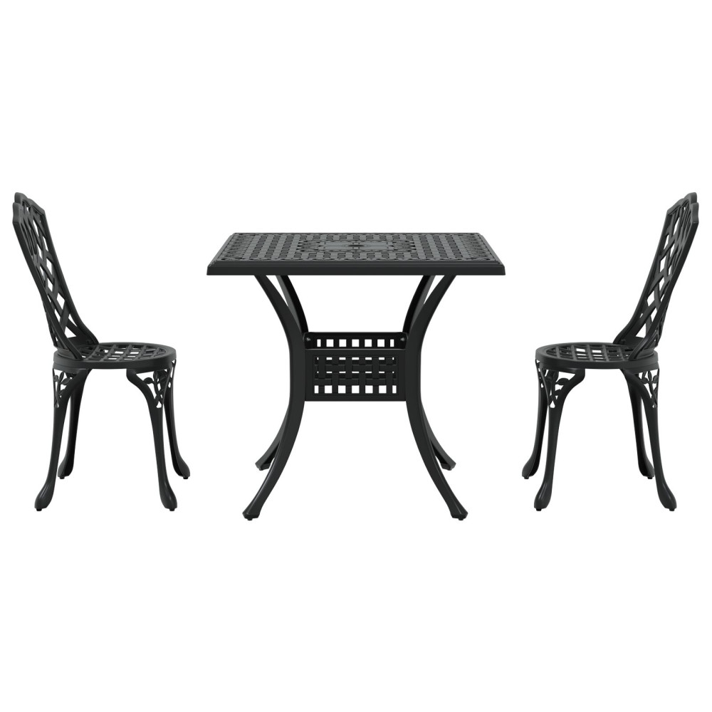 Produktbild för Trädgårdsbord Set 3 pcs Svart Gjutet Aluminium