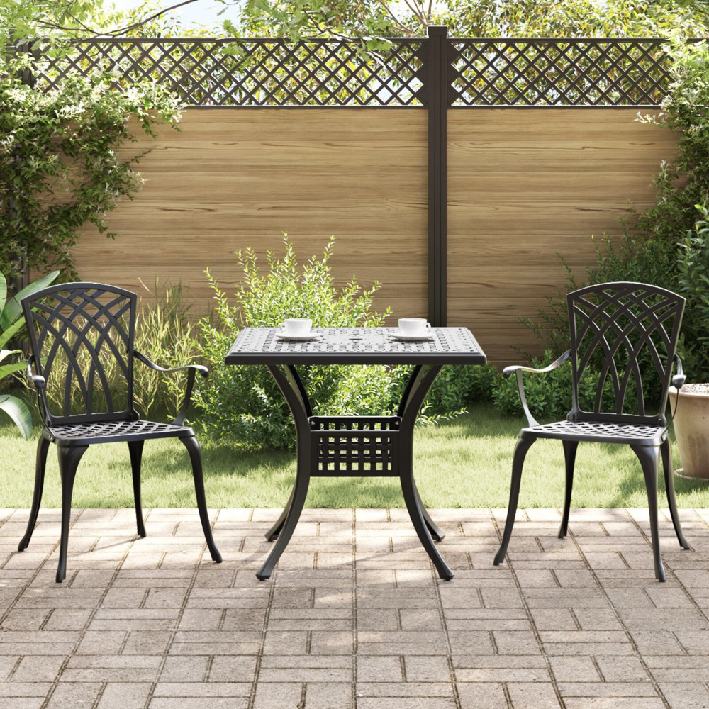 Produktbild för Trädgårdsbord Set 3 pcs Svart Gjutet Aluminium
