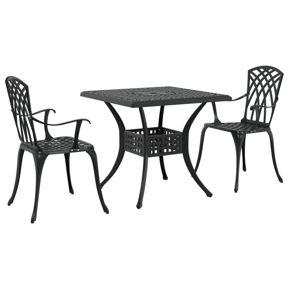 Produktbild för Trädgårdsbord Set 3 pcs Svart Gjutet Aluminium