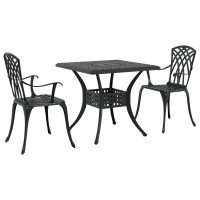 Produktbild för Trädgårdsbord Set 3 pcs Svart Gjutet Aluminium