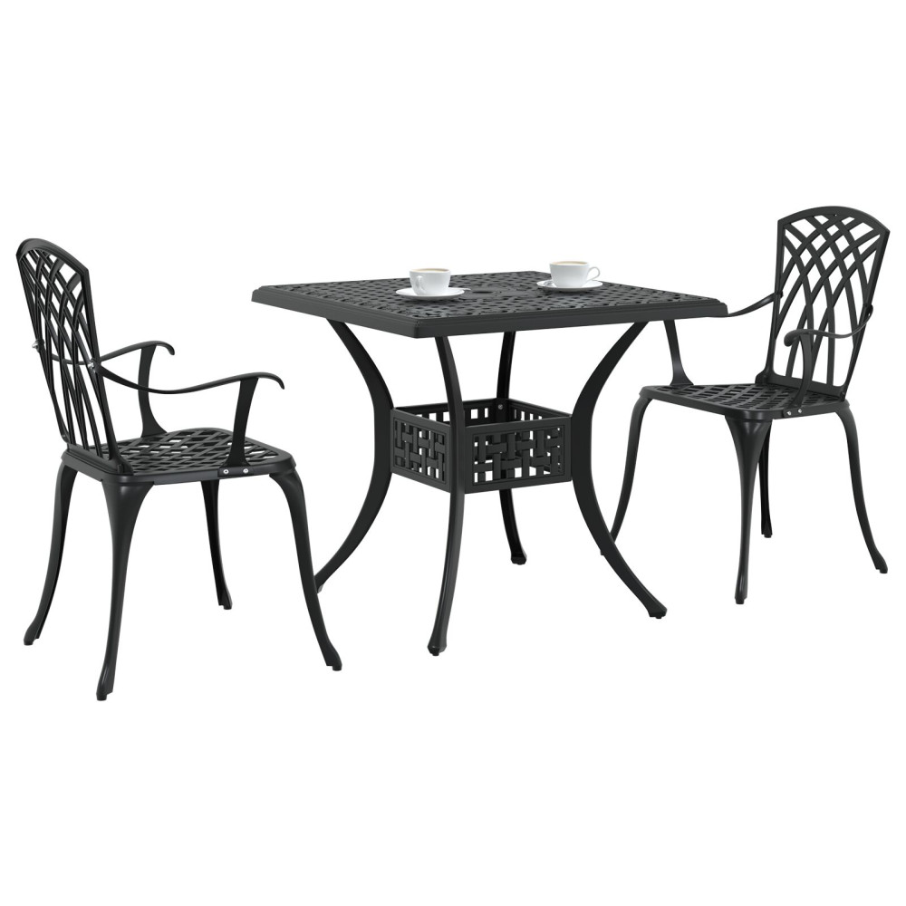 Produktbild för Trädgårdsbord Set 3 pcs Svart Gjutet Aluminium