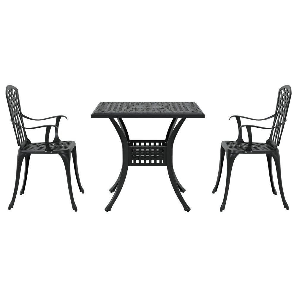 Produktbild för Trädgårdsbord Set 3 pcs Svart Gjutet Aluminium