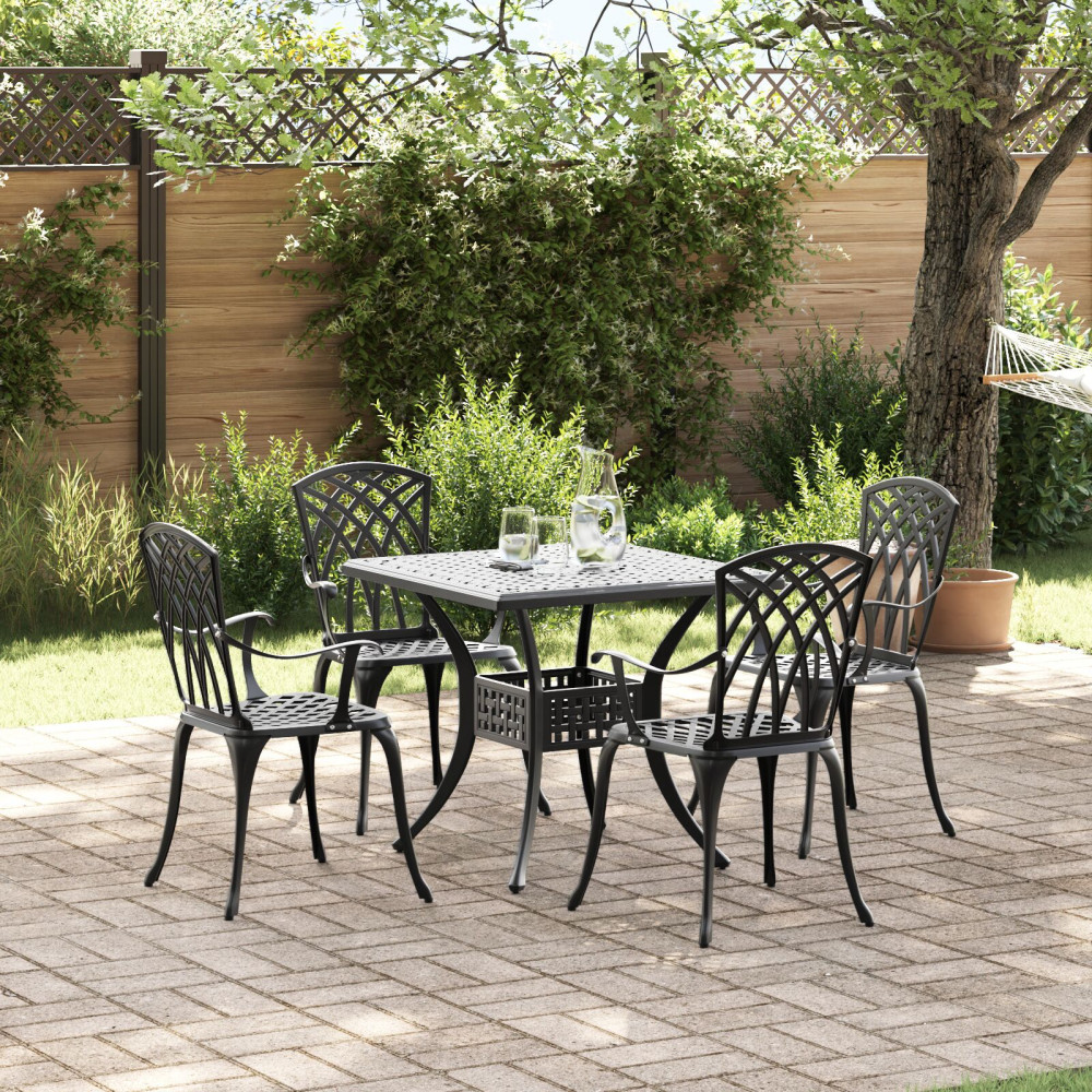 Produktbild för Trädgårdsbord Set 5 pcs Svart Gjutet Aluminium