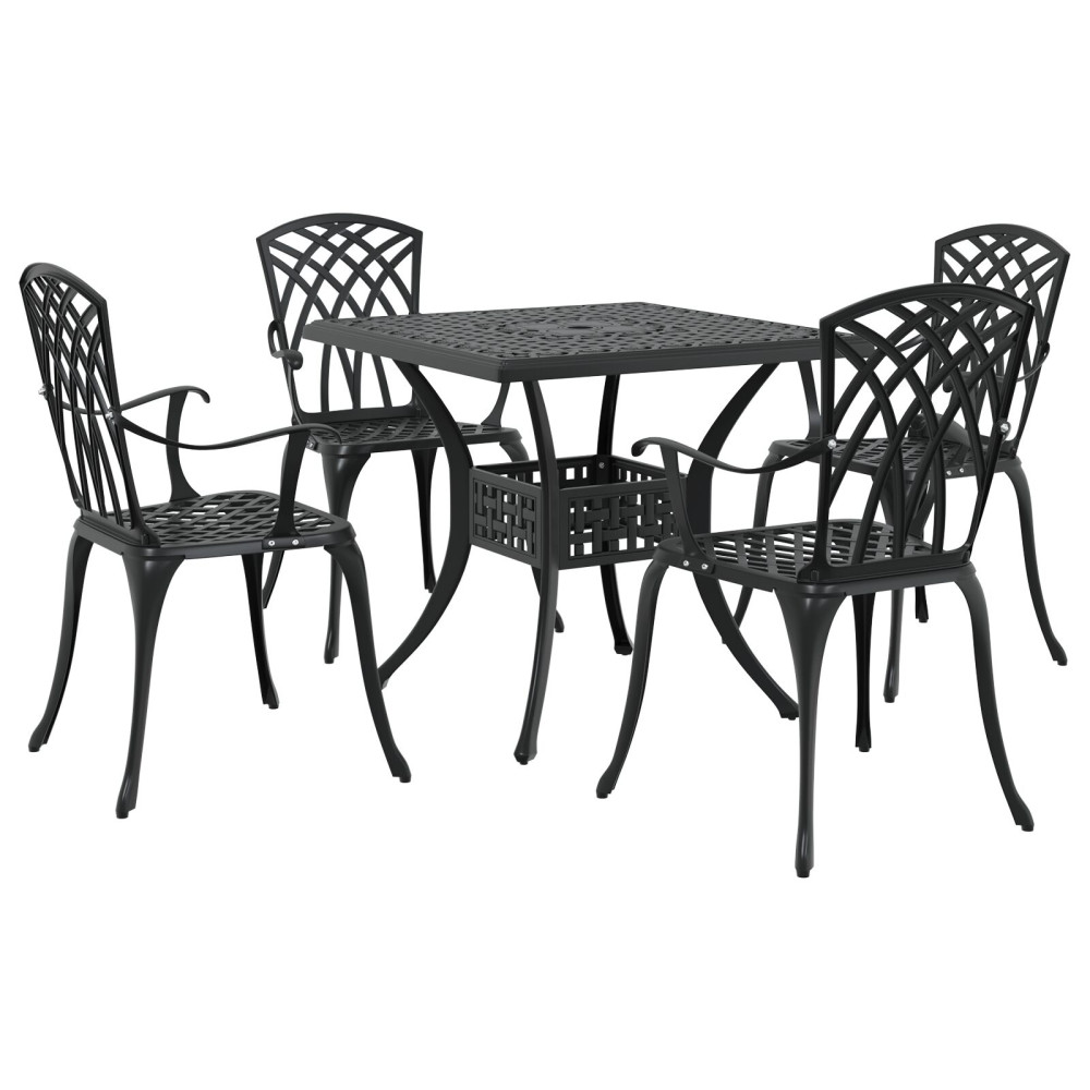 Produktbild för Trädgårdsbord Set 5 pcs Svart Gjutet Aluminium
