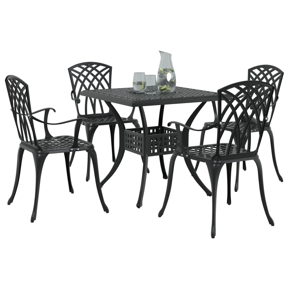 Produktbild för Trädgårdsbord Set 5 pcs Svart Gjutet Aluminium