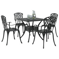 Produktbild för Trädgårdsbord Set 5 pcs Svart Gjutet Aluminium