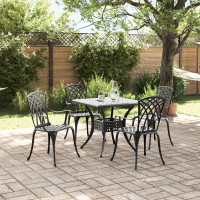 Produktbild för Trädgårdsbord Set 5 pcs Svart Gjutet Aluminium