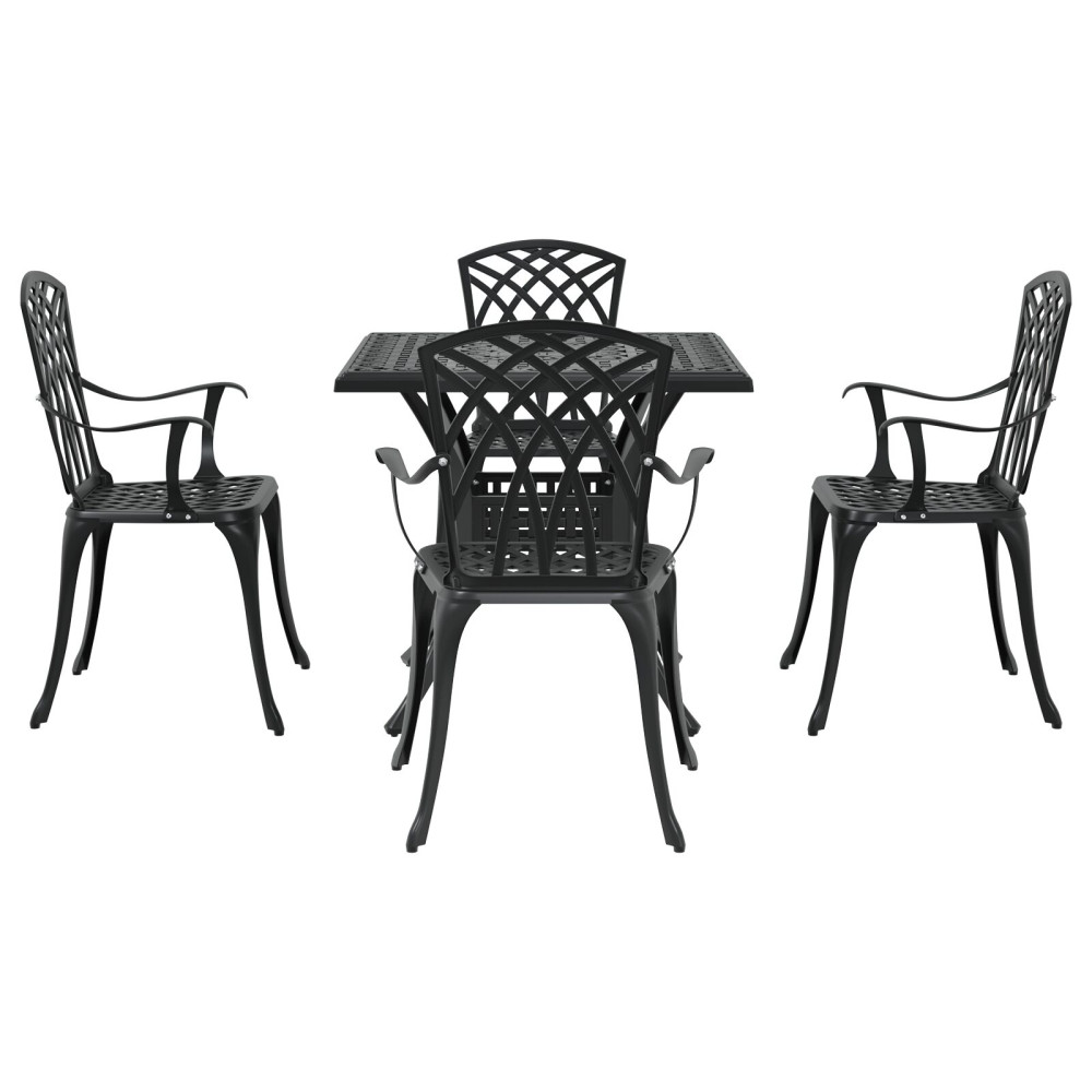 Produktbild för Trädgårdsbord Set 5 pcs Svart Gjutet Aluminium
