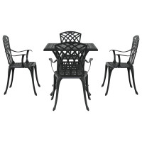 Produktbild för Trädgårdsbord Set 5 pcs Svart Gjutet Aluminium