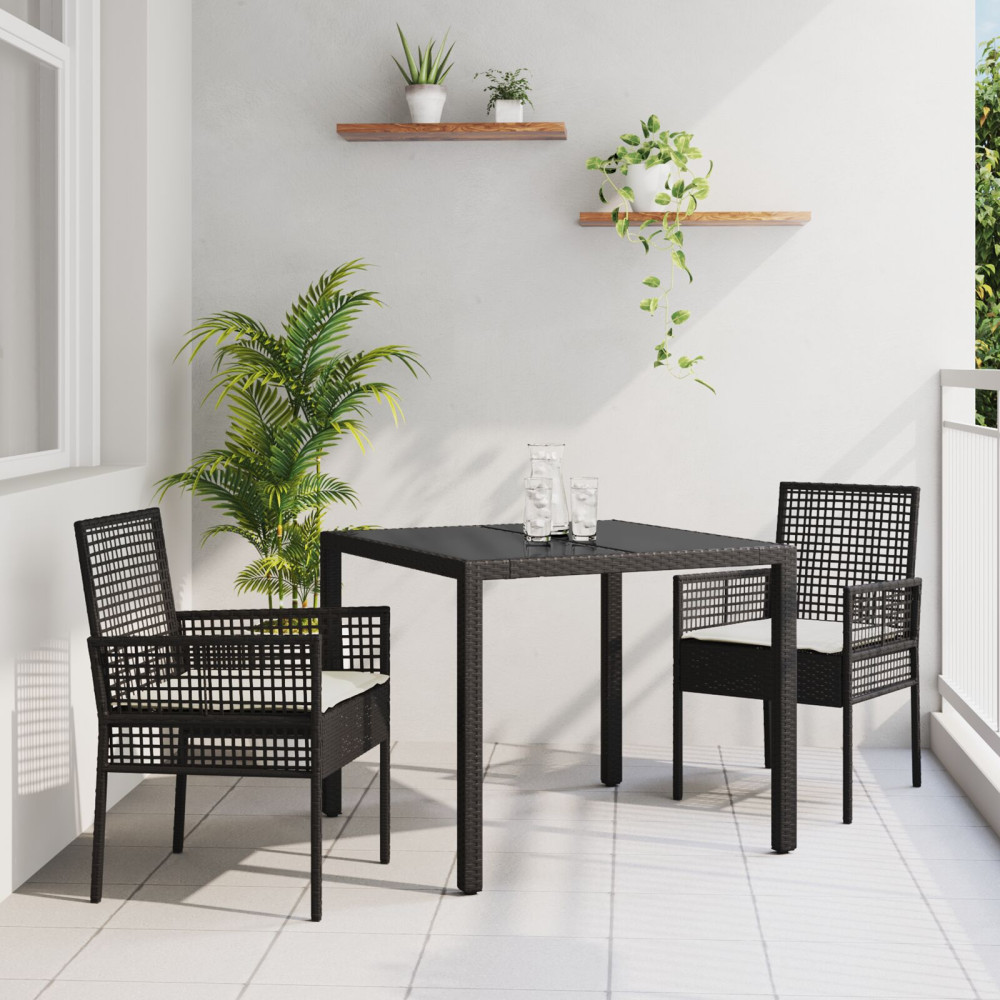 Produktbild för Trädgårdsmöbelset 3 pcs Svart konstrotting