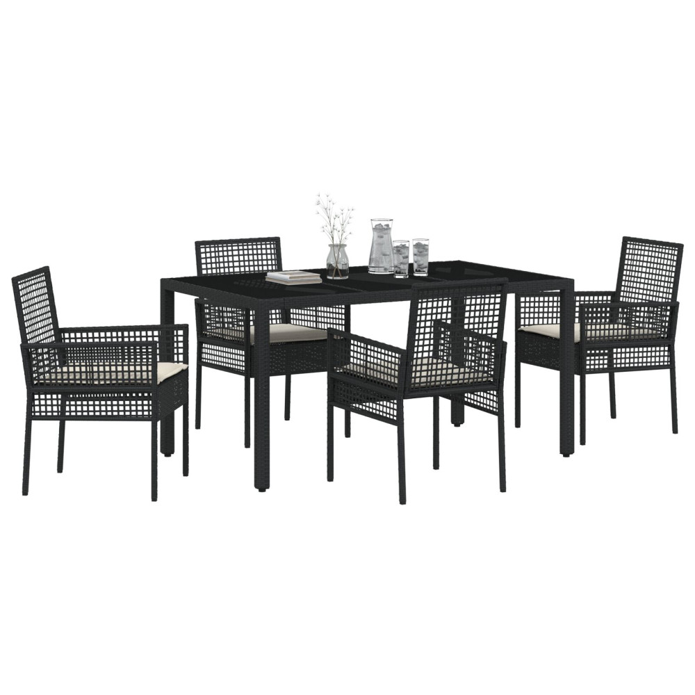 Produktbild för Trädgårdsmöbelset 5 pcs Svart konstrotting