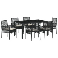 Produktbild för Trädgårdsmöbelset 7 pcs Svart konstrotting