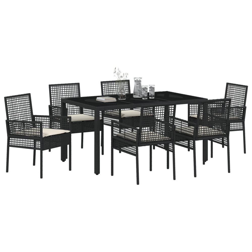 Produktbild för Trädgårdsmöbelset 7 pcs Svart konstrotting
