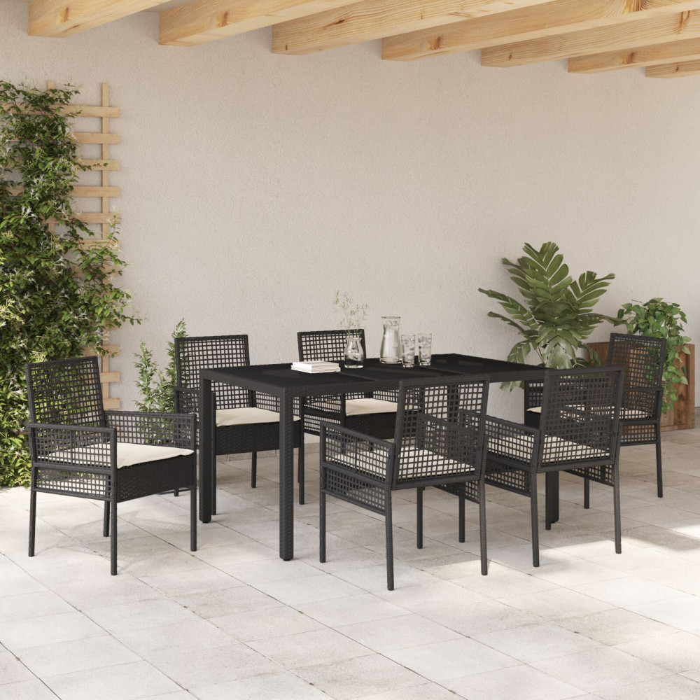 Produktbild för Trädgårdsmöbelset 7 pcs Svart konstrotting
