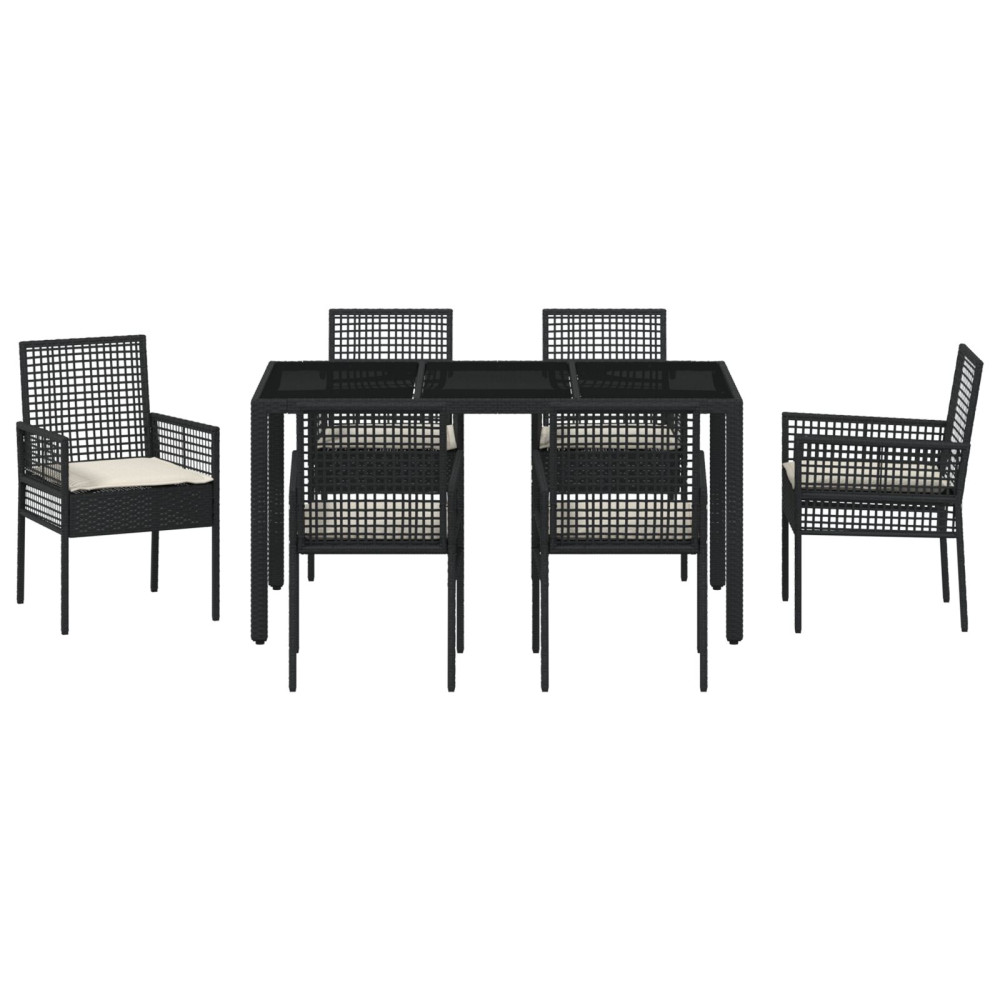 Produktbild för Trädgårdsmöbelset 7 pcs Svart konstrotting