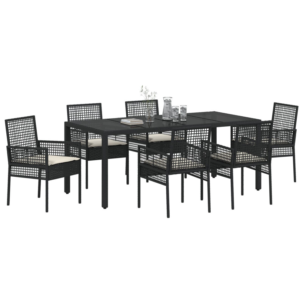 Produktbild för Trädgårdsmöbelset 7 pcs Svart konstrotting