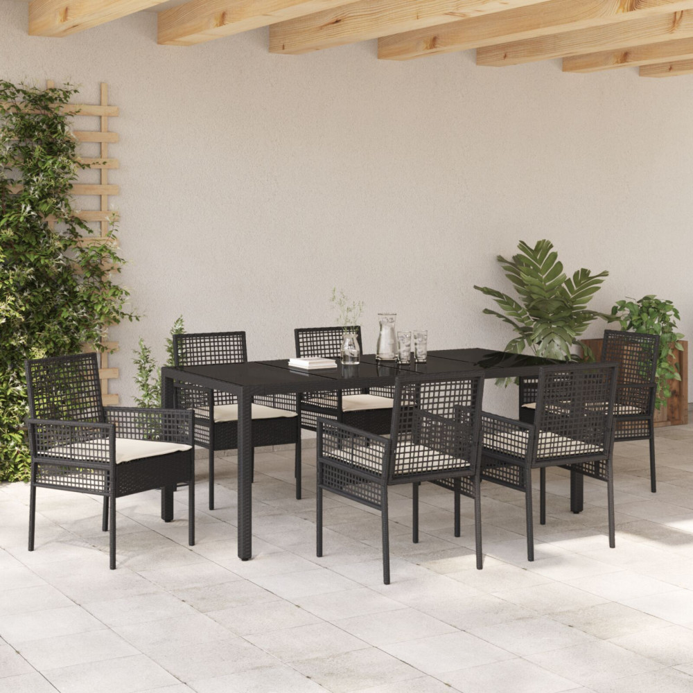 Produktbild för Trädgårdsmöbelset 7 pcs Svart konstrotting