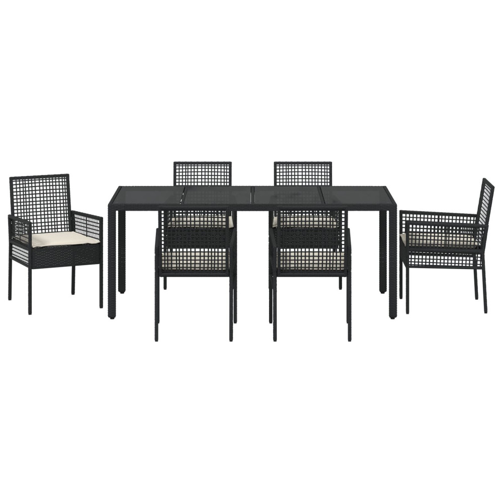 Produktbild för Trädgårdsmöbelset 7 pcs Svart konstrotting