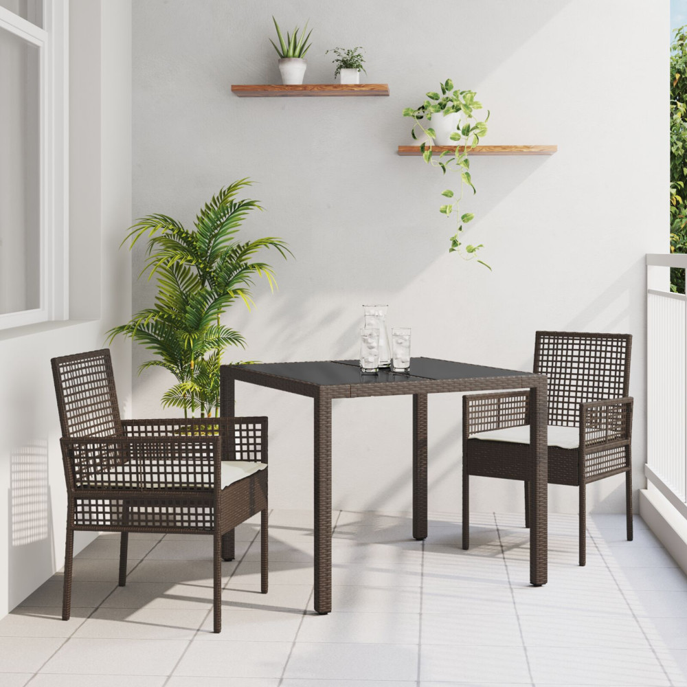 Produktbild för Trädgårdsmöbelset 3 pcs Brun konstrotting