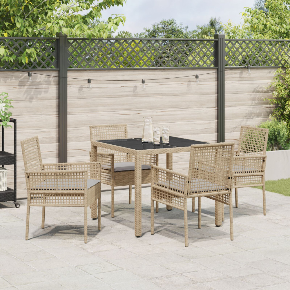 Produktbild för Trädgårdsmöbelset 5 pcs Beige konstrotting