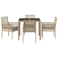 Produktbild för Trädgårdsmöbelset 5 pcs Beige konstrotting
