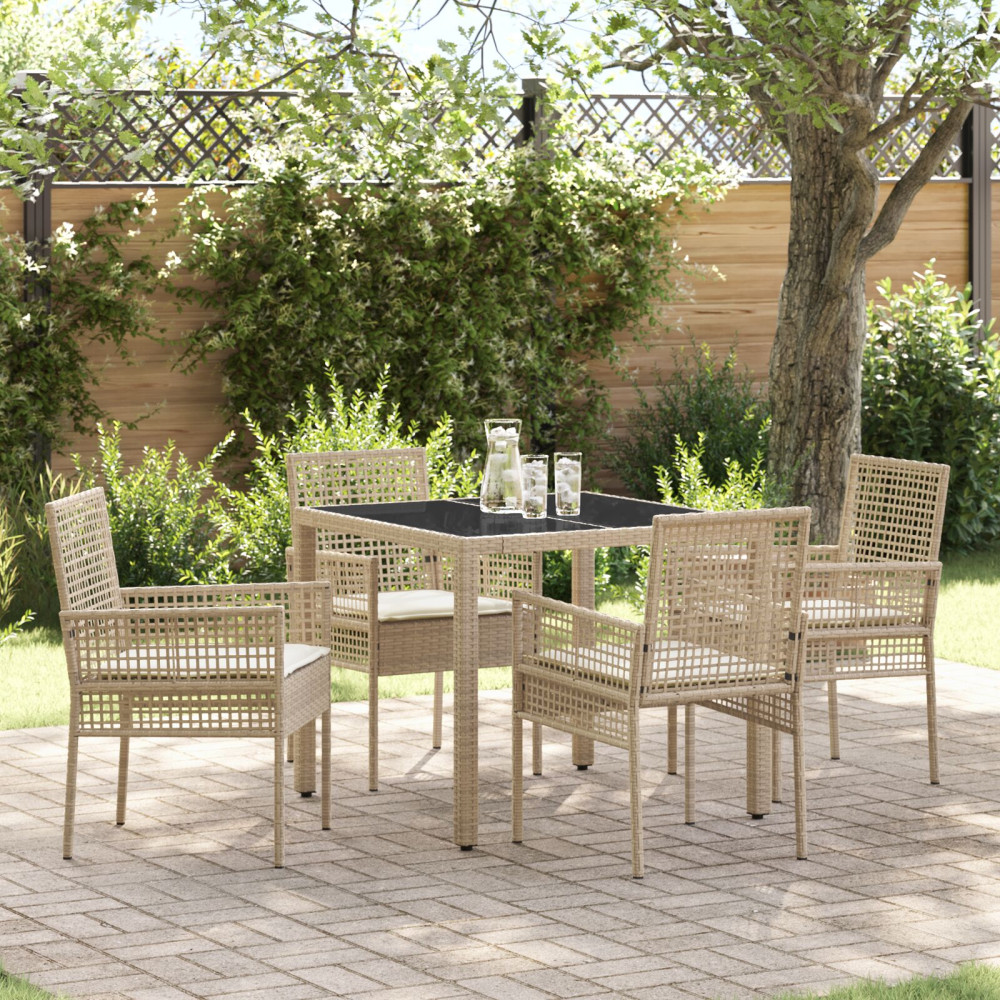 Produktbild för Trädgårdsmöbelset 5 pcs Beige konstrotting