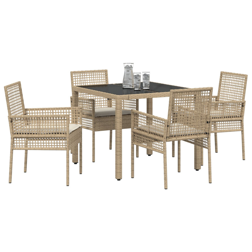 Produktbild för Trädgårdsmöbelset 5 pcs Beige konstrotting